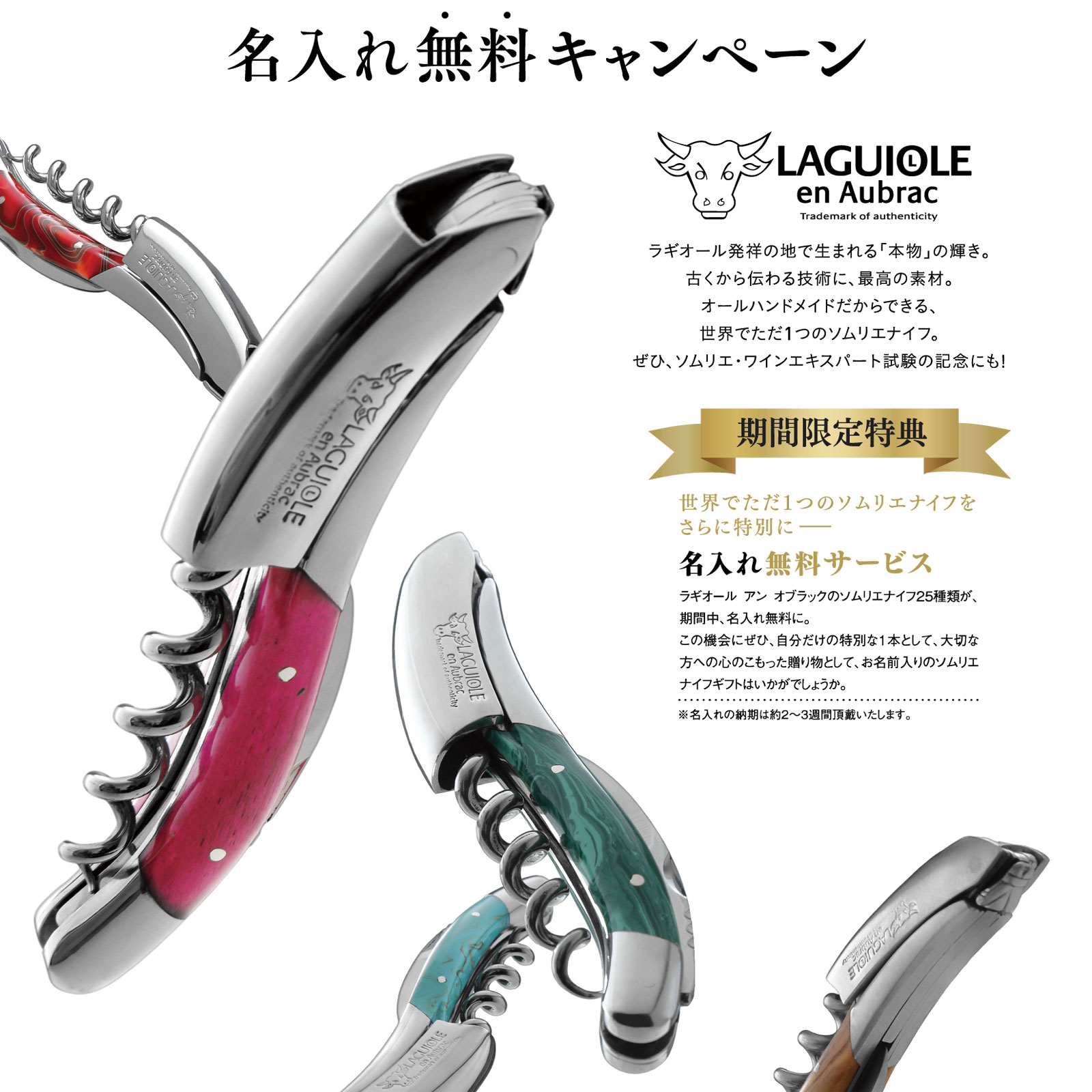 【期間限定】世界に一つだけのソムリエナイフを！ラギオール アン オブラック名入れ無料キャンペーン開催！　～12/19（金）