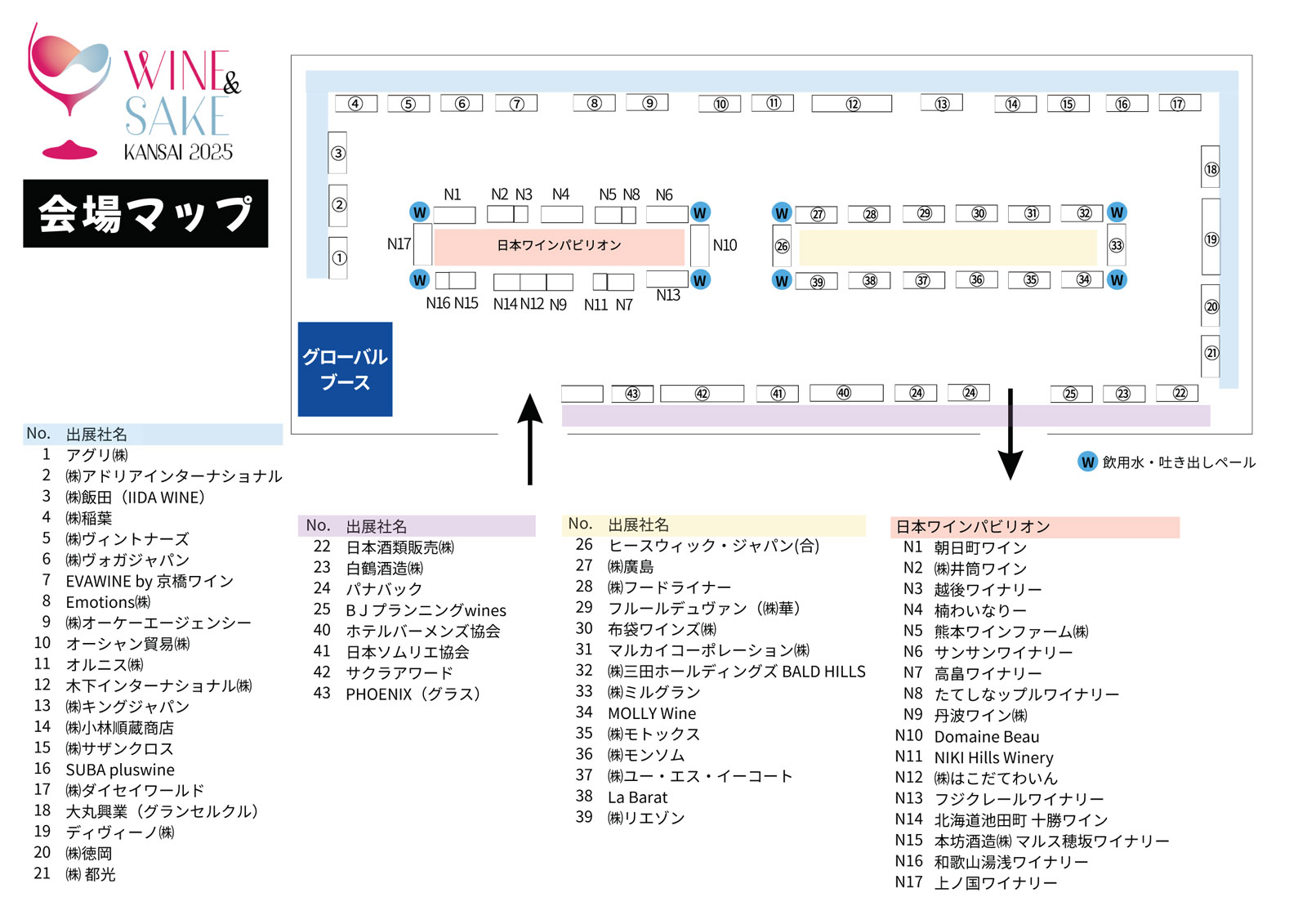 「WINE＆SAKE KANSAI 2025」会場MAP ＆ 出展WINE企業リスト / 10月16日（木）大阪ステーションホテル、オートグラフ コレクション